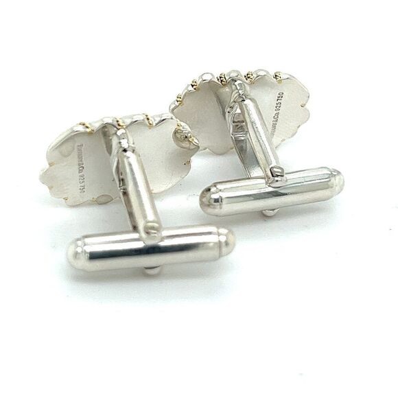 Tiffany & Co Cufflinks 18k Gold + Sterling Silver Estate TIF902 - Picture 3 of 6
